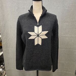 Charcoal Women’s Zip-Neck Sweater with Cream Star Motif